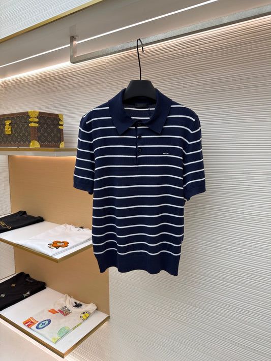 260708 High-quality new wool-blend striped Polo-neck knitted sweater