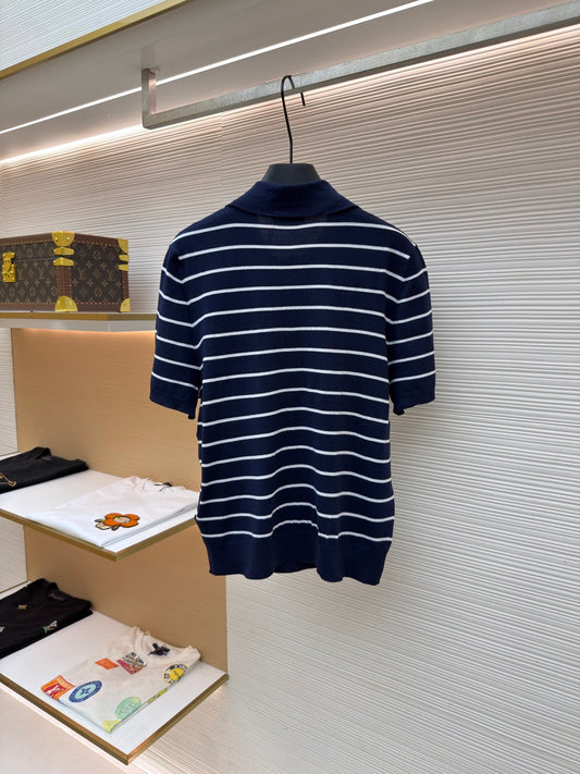 260708 High-quality new wool-blend striped Polo-neck knitted sweater