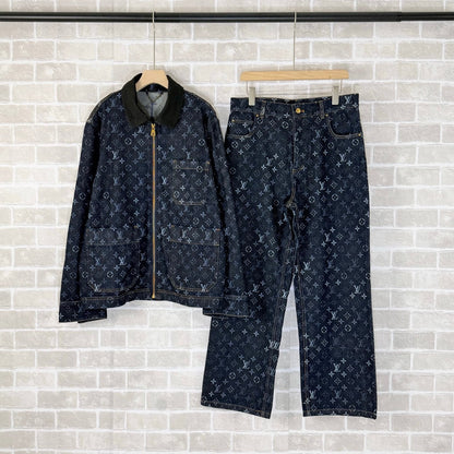 260715 New high-quality full-print collar-sewn denim suit
