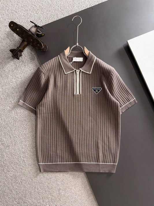 260715 New high-quality custom waffle fabric jacquard knitted polo shirt