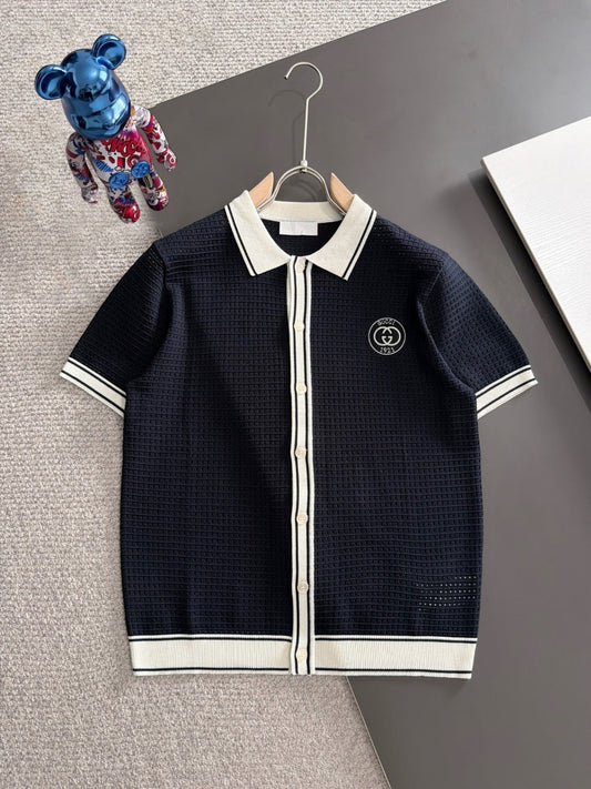 260715 New high-quality mesh fabric jacquard knitted polo shirt
