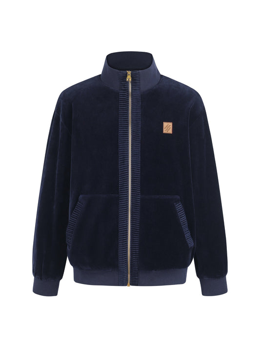260724 New high-quality velvet zipper pocket ribbed sports shirt set