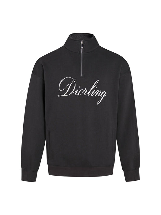 260724 New high-quality plush-printed half-zip stand-up collar sweatshirt