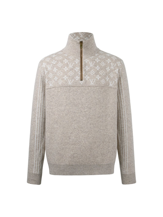 260724 New high-quality ribbed woolen sweater with half-zip collar
