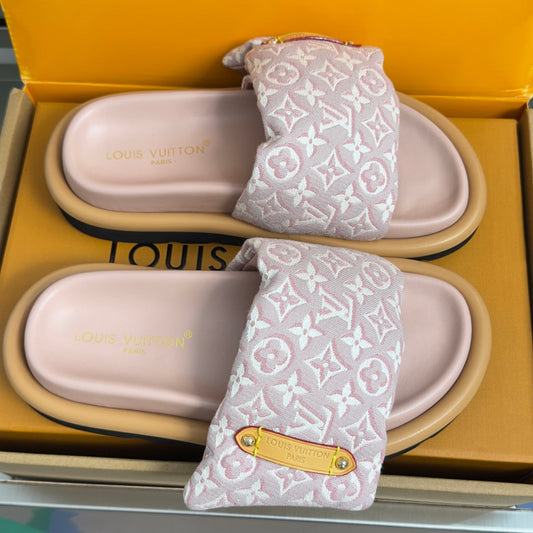 260730 New high-quality thick-bottomed Velcro flip-flops made of denim fabric