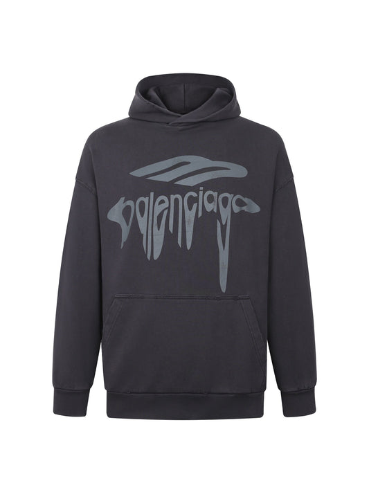 260730 New high-quality printed logo torn hooded sweatshirt