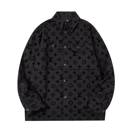 260730 New classic cotton jacket-style flocking long-sleeved shirt