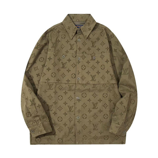 260730 New classic cotton jacket-style flocking long-sleeved shirt
