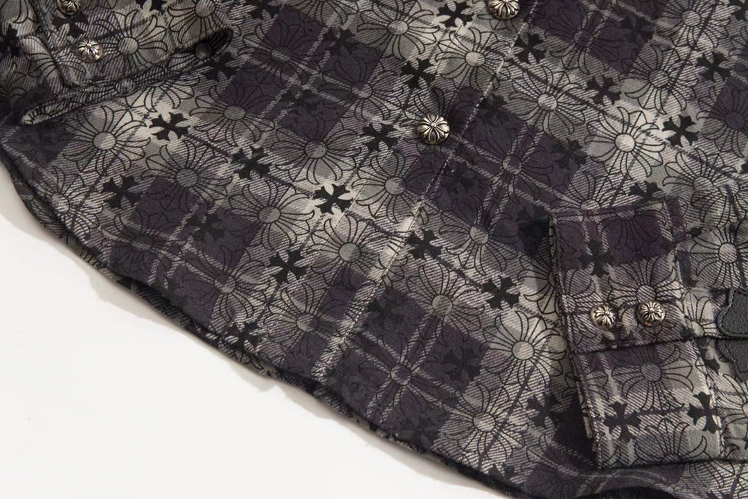 260808 New high-quality metal-checkered vintage shirt jacket