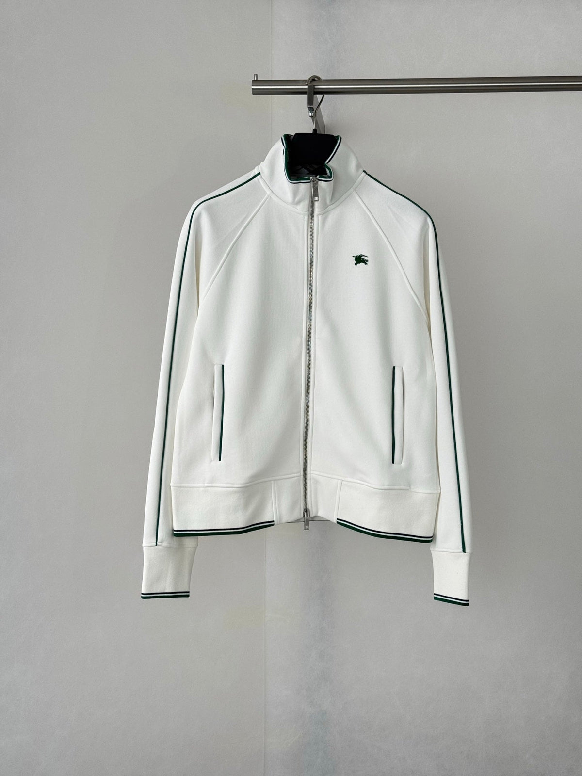 260808 New high-quality green checkered stand-up collar zipper hoodie jacket