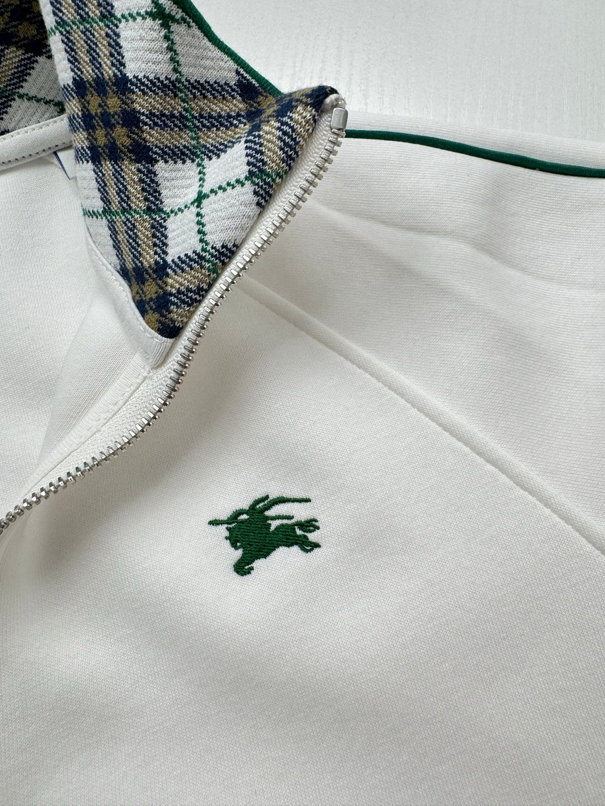 260808 New high-quality green checkered stand-up collar zipper hoodie jacket