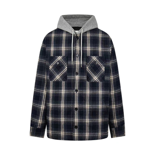 260808 New high-quality interwoven cotton checked plaid hooded coat