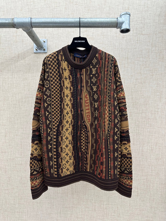 260808 New high-quality custom-spun yarn crew-neck jacquard knitted sweater