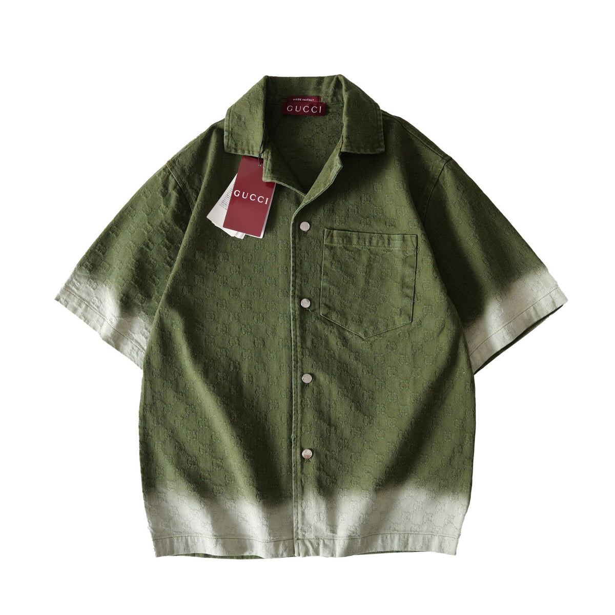 260813 New high-quality double-G textured jacquard gradient short-sleeved denim