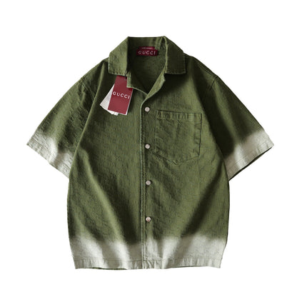 260813 New high-quality double-G textured jacquard gradient short-sleeved denim