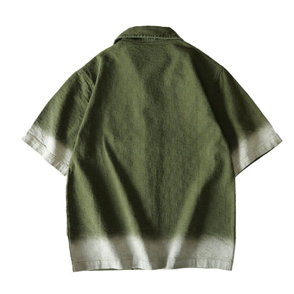 260813 New high-quality double-G textured jacquard gradient short-sleeved denim