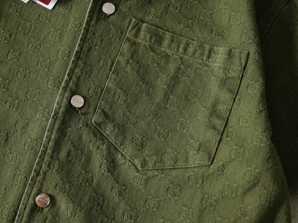 260813 New high-quality double-G textured jacquard gradient short-sleeved denim