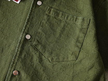 260813 New high-quality double-G textured jacquard gradient short-sleeved denim