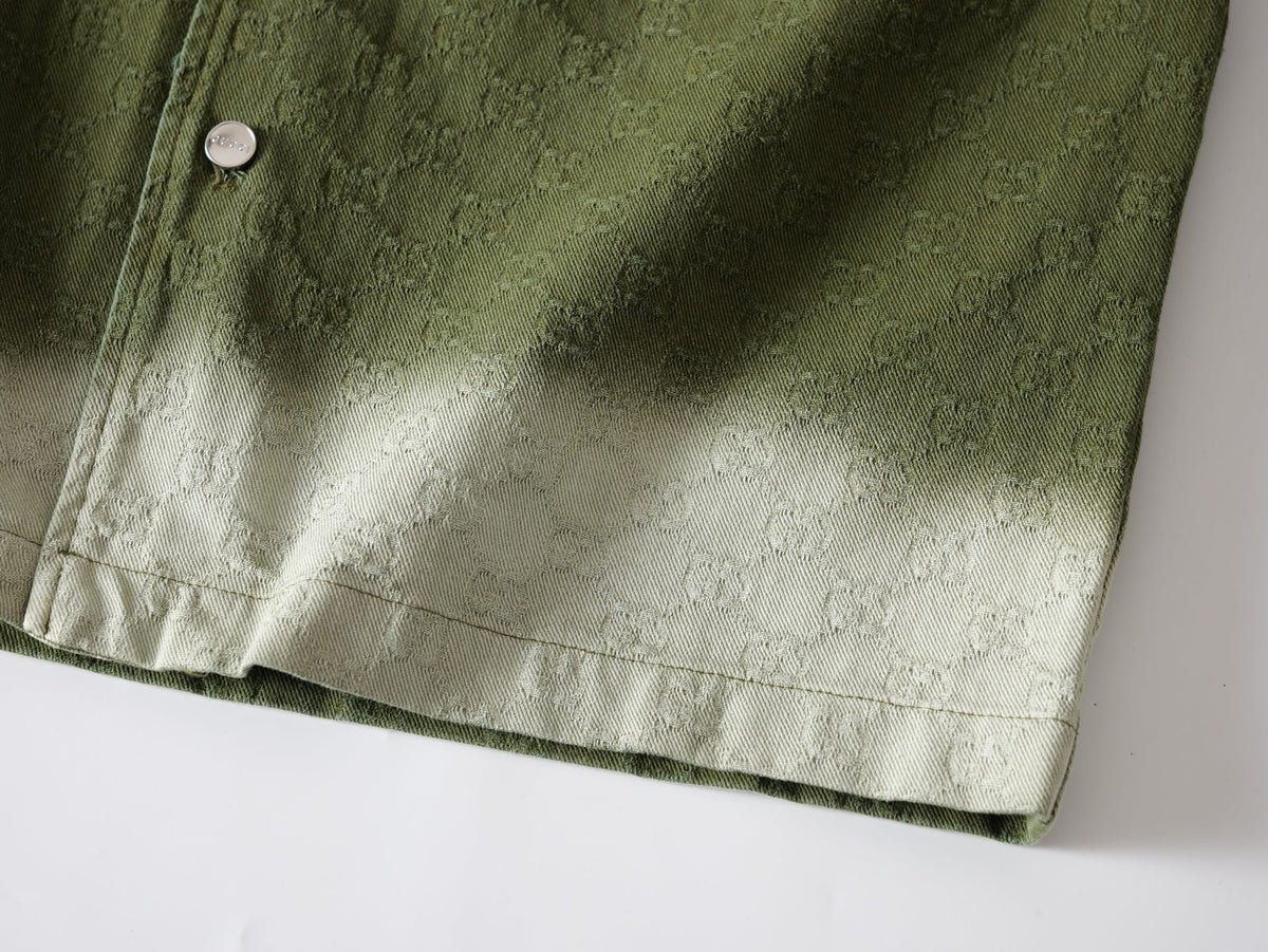 260813 New high-quality double-G textured jacquard gradient short-sleeved denim