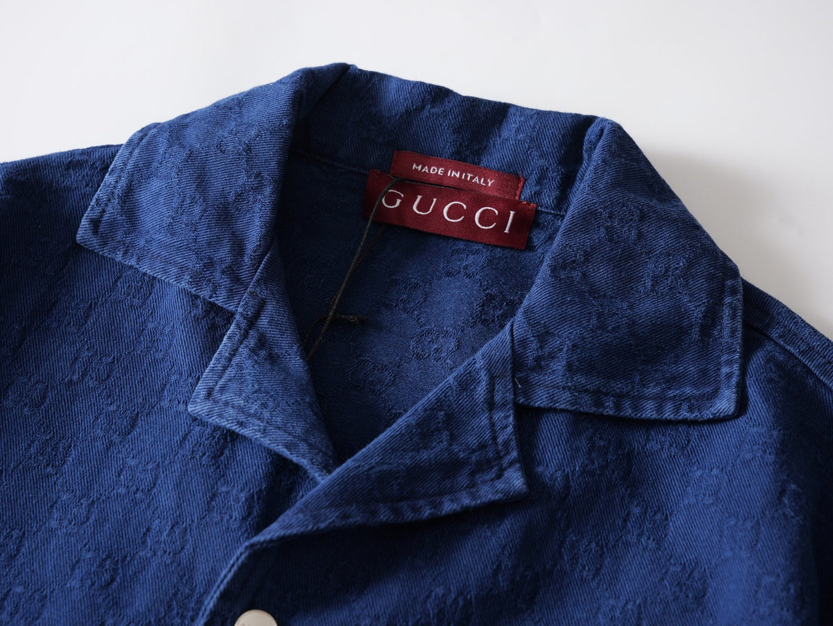 260813 New high-quality double-G textured jacquard gradient short-sleeved denim
