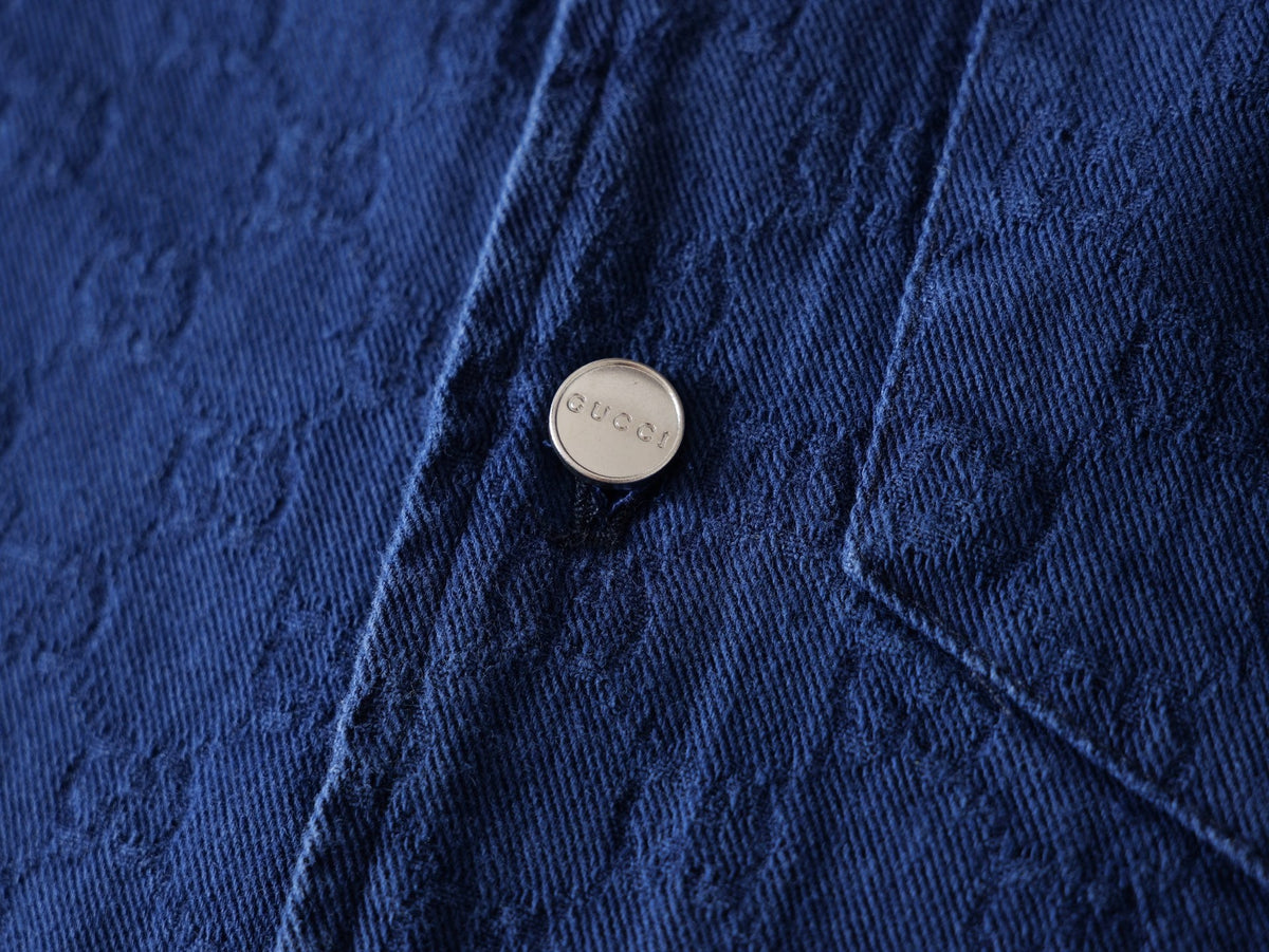 260813 New high-quality double-G textured jacquard gradient short-sleeved denim