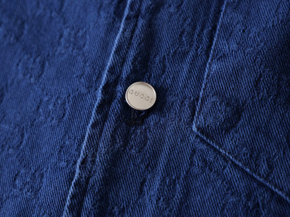 260813 New high-quality double-G textured jacquard gradient short-sleeved denim