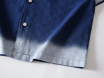 260813 New high-quality double-G textured jacquard gradient short-sleeved denim
