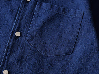 260813 New high-quality double-G textured jacquard gradient short-sleeved denim