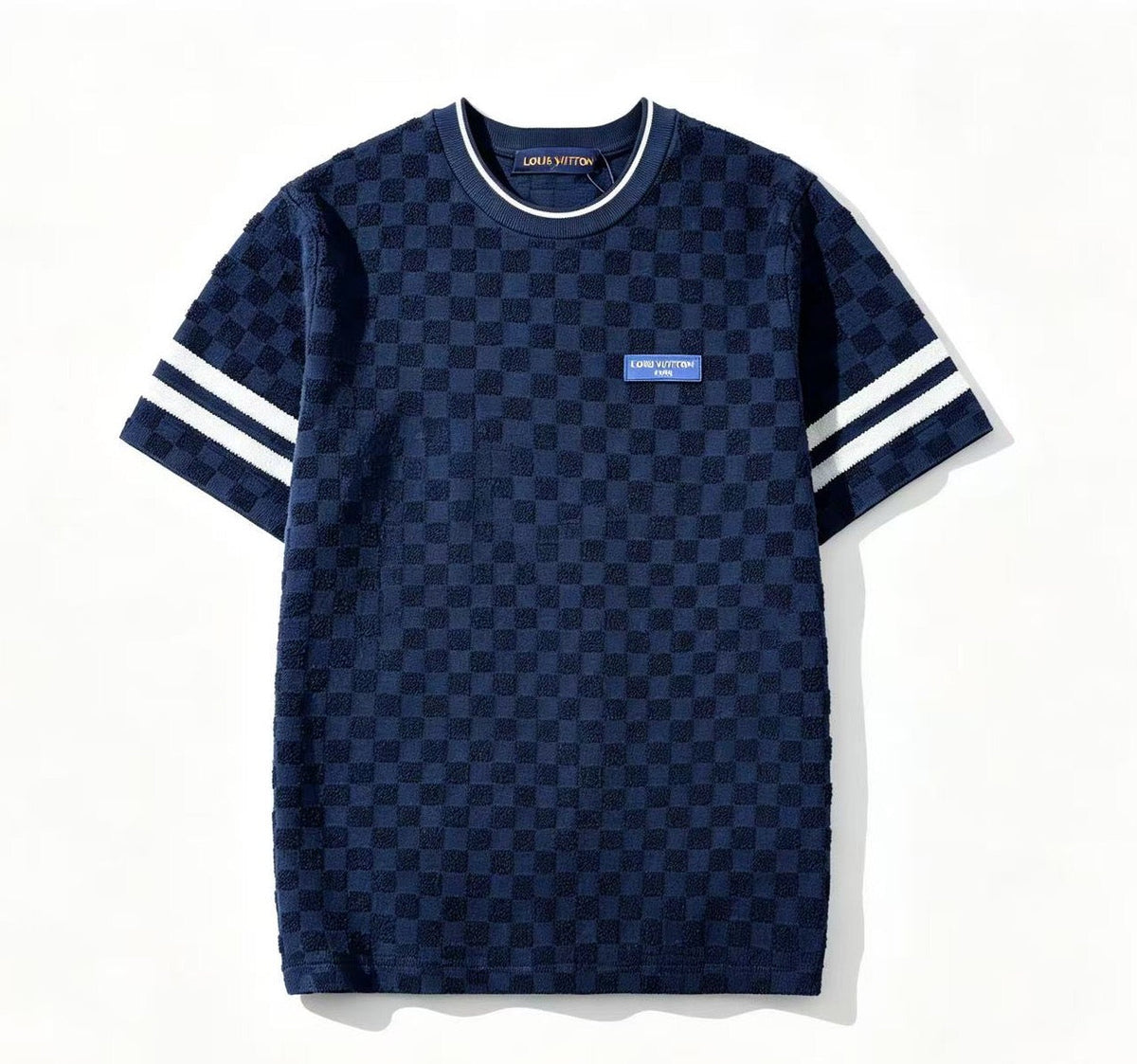 260813 New high-quality color-blocked checkered knitted short-sleeved shirt