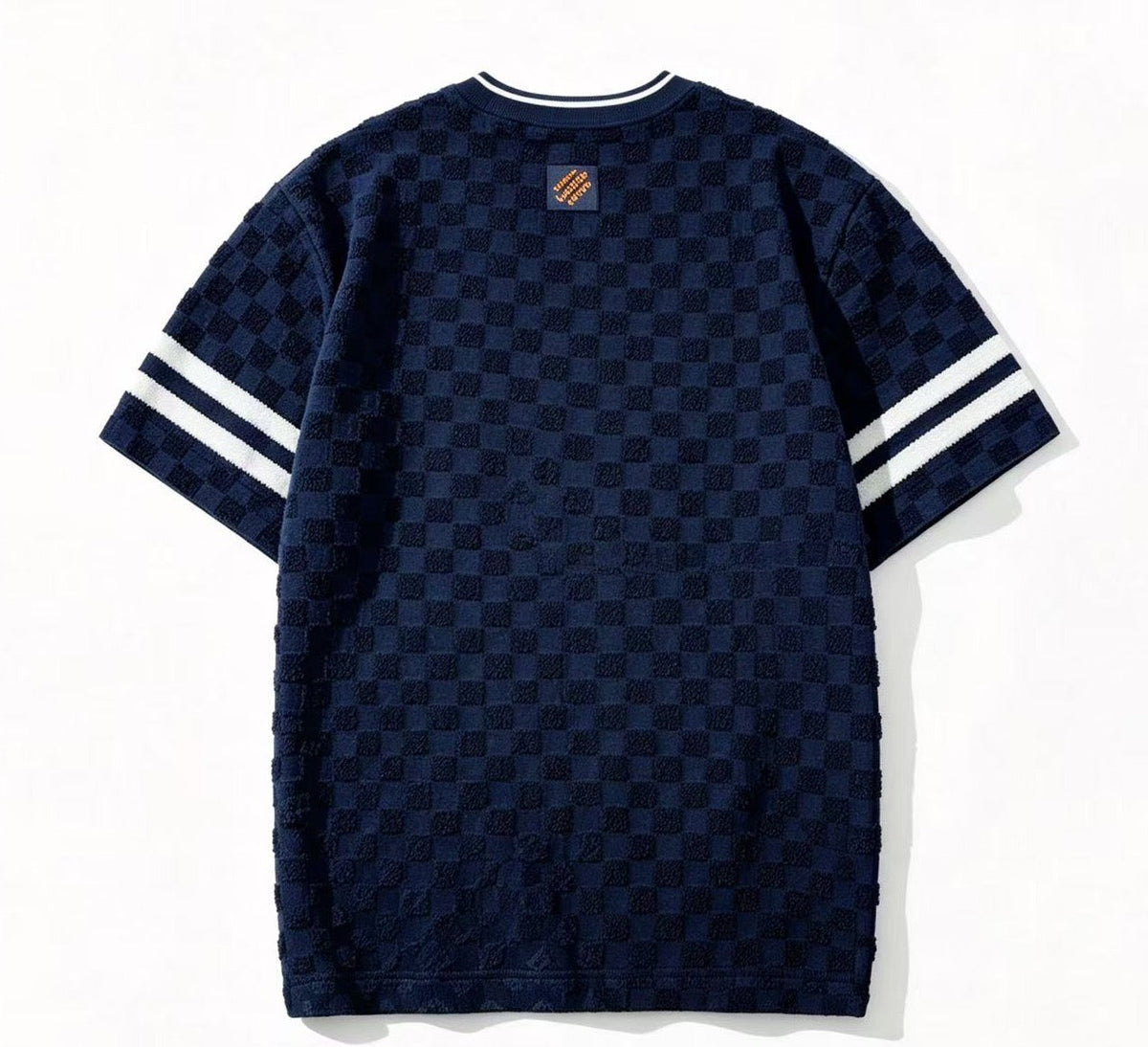 260813 New high-quality color-blocked checkered knitted short-sleeved shirt