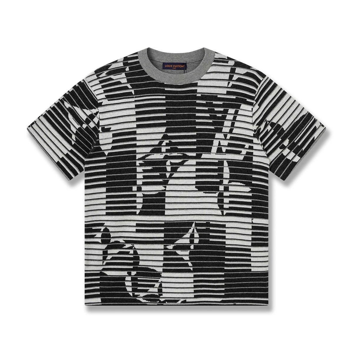 260813 New high-quality optical illusion old-age wrinkled striped knitted short-sleeved shirt