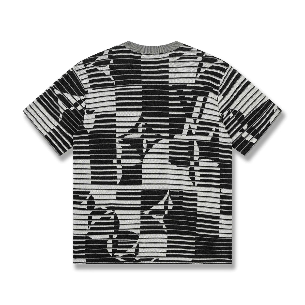 260813 New high-quality optical illusion old-age wrinkled striped knitted short-sleeved shirt