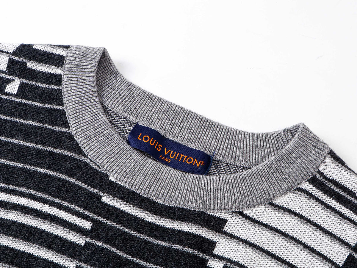 260813 New high-quality optical illusion old-age wrinkled striped knitted short-sleeved shirt