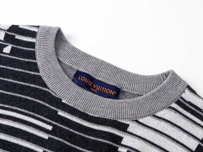260813 New high-quality optical illusion old-age wrinkled striped knitted short-sleeved shirt