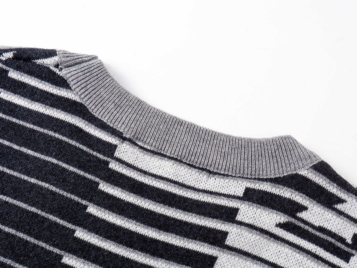 260813 New high-quality optical illusion old-age wrinkled striped knitted short-sleeved shirt