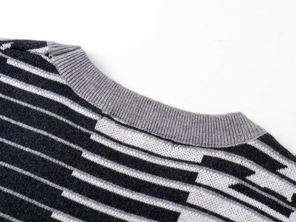 260813 New high-quality optical illusion old-age wrinkled striped knitted short-sleeved shirt