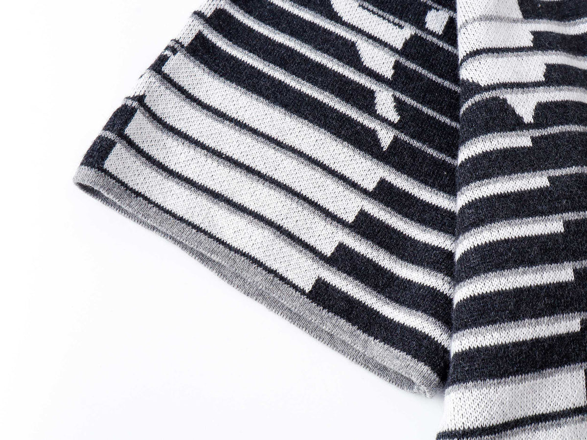 260813 New high-quality optical illusion old-age wrinkled striped knitted short-sleeved shirt