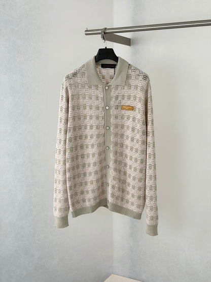 260813 New high-quality leather label logo open-weave long-sleeved cardigan