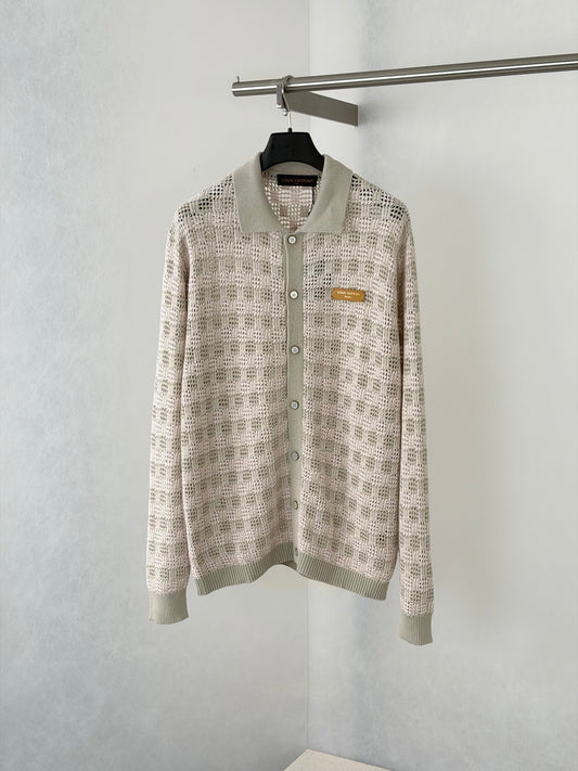 260813 New high-quality leather label logo open-weave long-sleeved cardigan