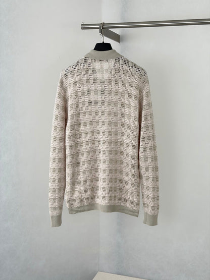 260813 New high-quality leather label logo open-weave long-sleeved cardigan