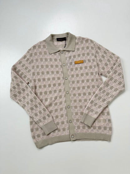 260813 New high-quality leather label logo open-weave long-sleeved cardigan