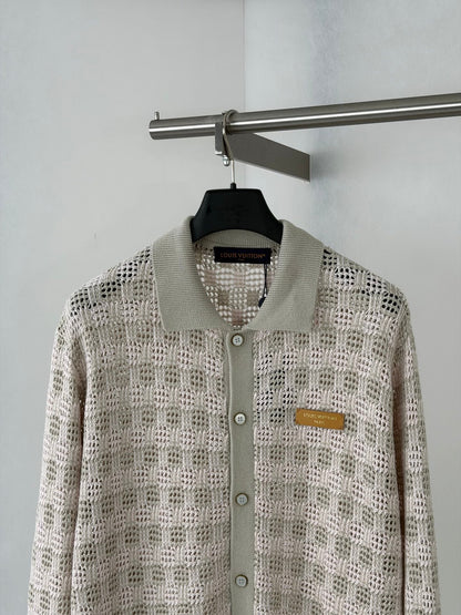260813 New high-quality leather label logo open-weave long-sleeved cardigan