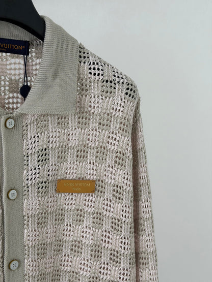 260813 New high-quality leather label logo open-weave long-sleeved cardigan