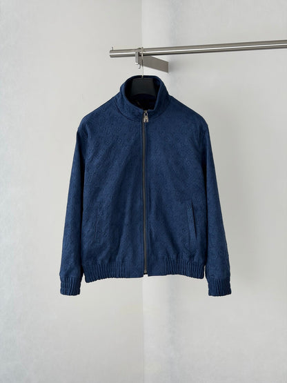 260813 New high-quality old-fashioned floral-print suede embossed stand-up collar jacket