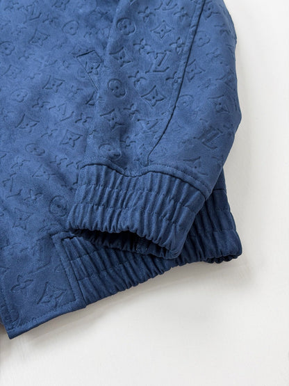 260813 New high-quality old-fashioned floral-print suede embossed stand-up collar jacket