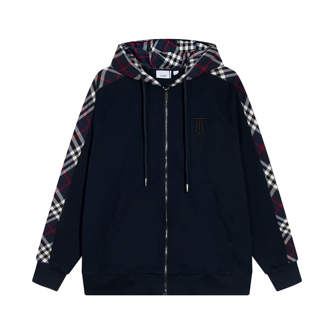 260813 New high-quality quilted checkered embroidered letter zipper pullover hooded hoodie