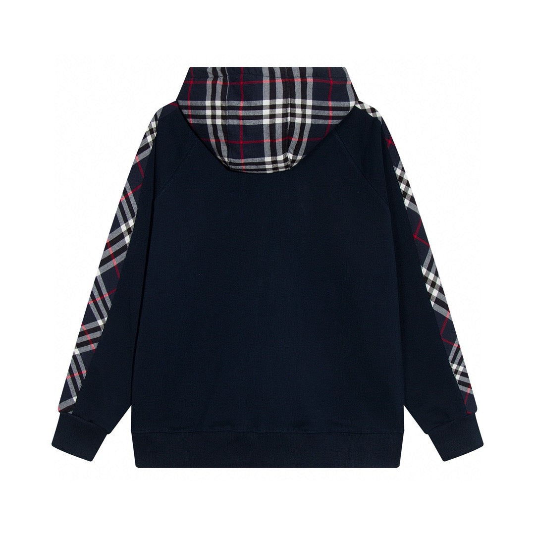 260813 New high-quality quilted checkered embroidered letter zipper pullover hooded hoodie