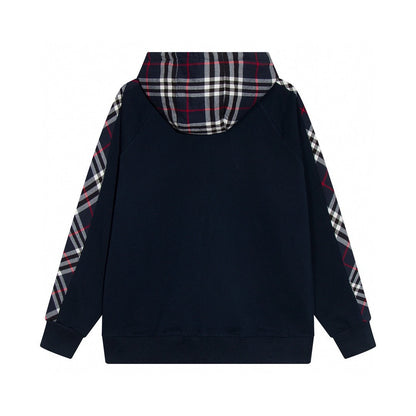 260813 New high-quality quilted checkered embroidered letter zipper pullover hooded hoodie