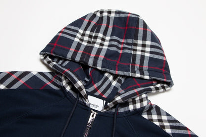 260813 New high-quality quilted checkered embroidered letter zipper pullover hooded hoodie