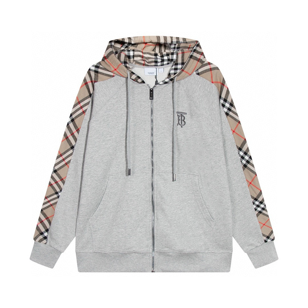 260813 New high-quality quilted checkered embroidered letter zipper pullover hooded hoodie